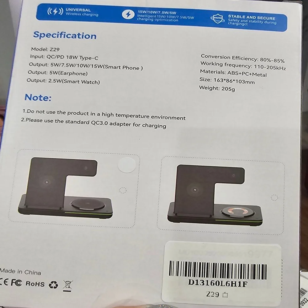 Unbranded 3-in-1 Wireless Charger One Size Black